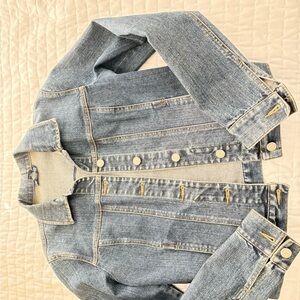 Ann Taylor Denim Jacket with Gold Stitching.  98% cotton and 2 % Spandex
